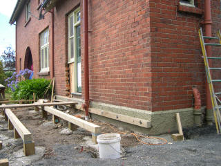 Foundations for the deck, with indications of french doors to come Foundations for the deck, with indications of french doors to come
